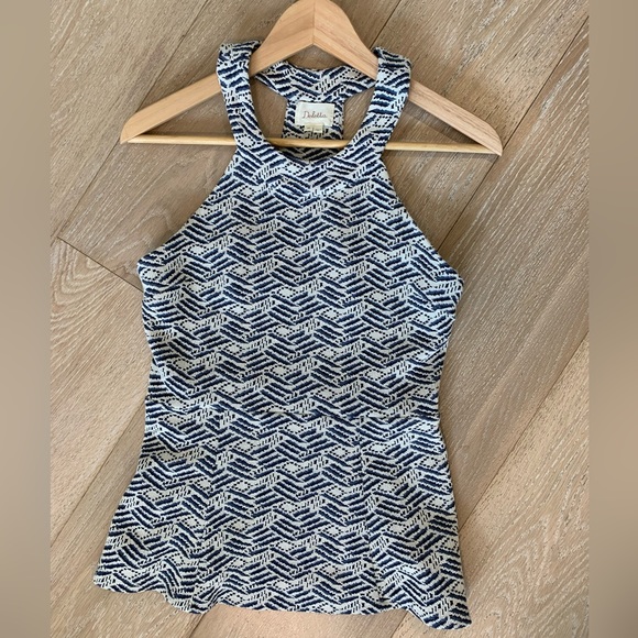 Deletta Anthropologie Edana Blue Ivory Textured Peplum Halter Racerback top - Picture 2 of 7
